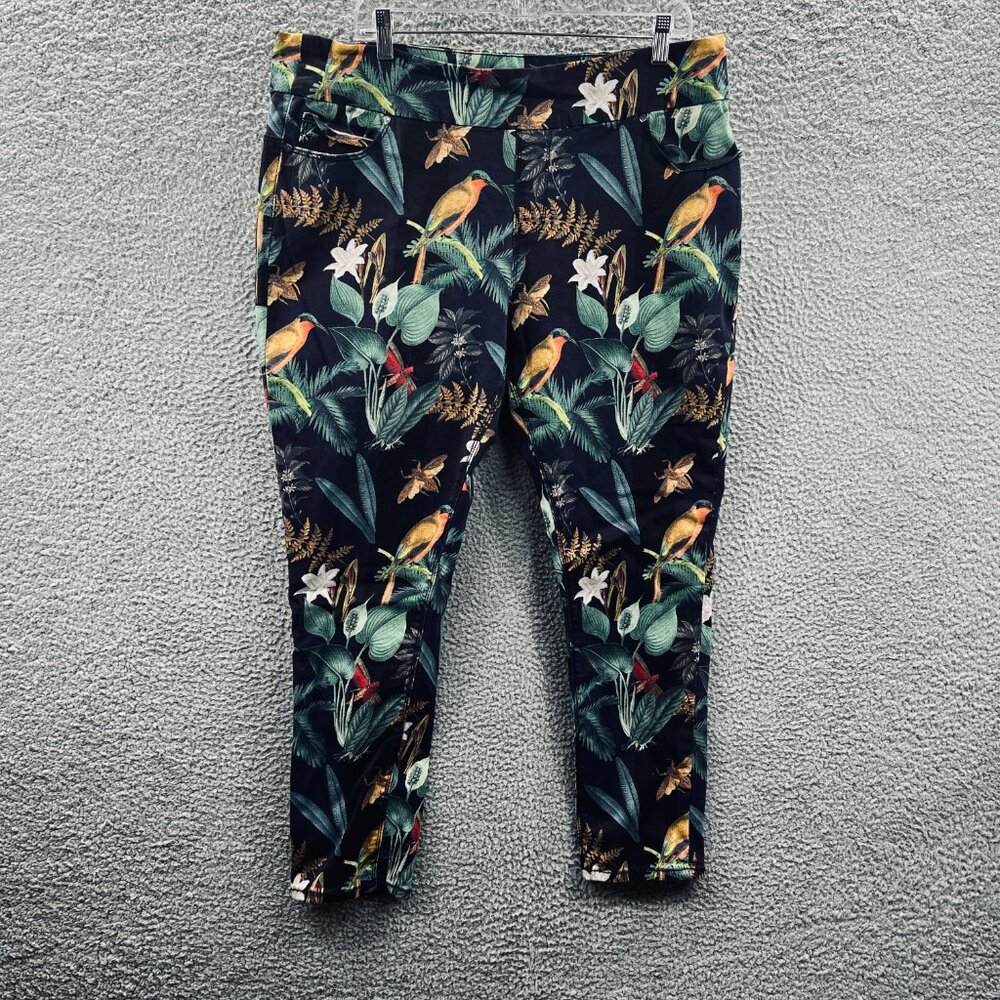 Lola Jeans Pants Womens 18 Blue Bird Floral Julia Mid Rise Ankle Stretch Fierce‎